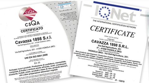 Cavazza 1898 - Certificazioni
